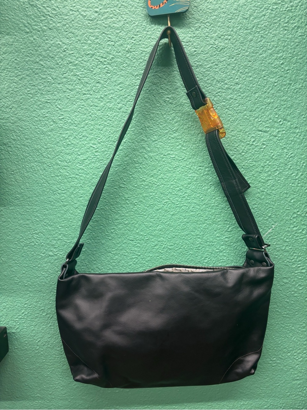 Women’s Black Leather Messenger Bag with Adjustable Strap